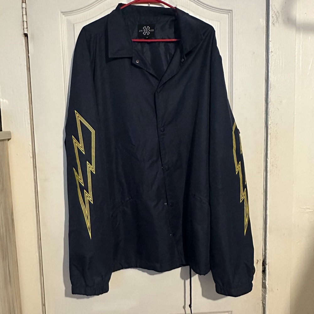Men's Dark Blue Jacket with Yellow Lightning Accents